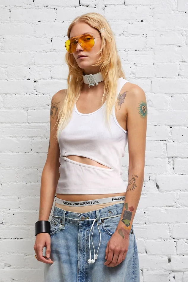 Women TShirts R13 Front Slit Tank 8211 White