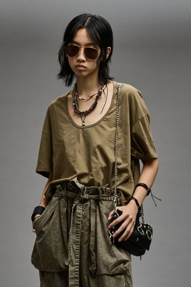 Women TShirts R13 Scoop Neck Relaxed T 8211 Light Olive