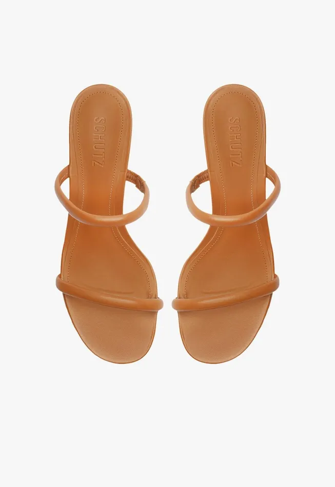 Women Taliah Mid Nappa Leather Sandal Honey Peach Schutz Shoes Mules