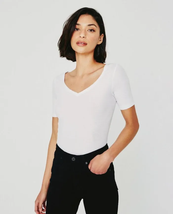 Women Tees and Tanks AG Jeans Marilyn SS VNeck Tee True White