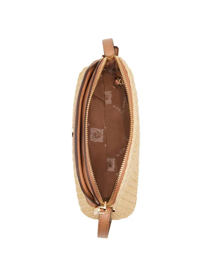 Women Texturized Straw Dome Crossbody With Card Case Naturalanne White Anne Klein Crossbody Bags