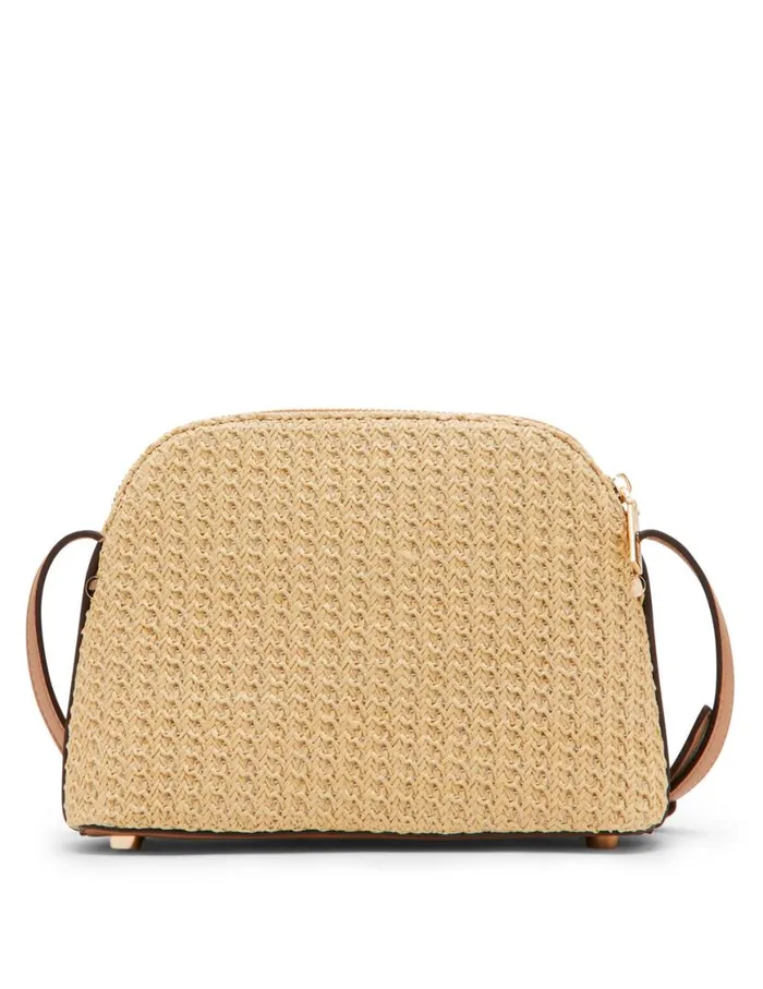 Women Texturized Straw Dome Crossbody With Card Case Naturalanne White Anne Klein Crossbody Bags