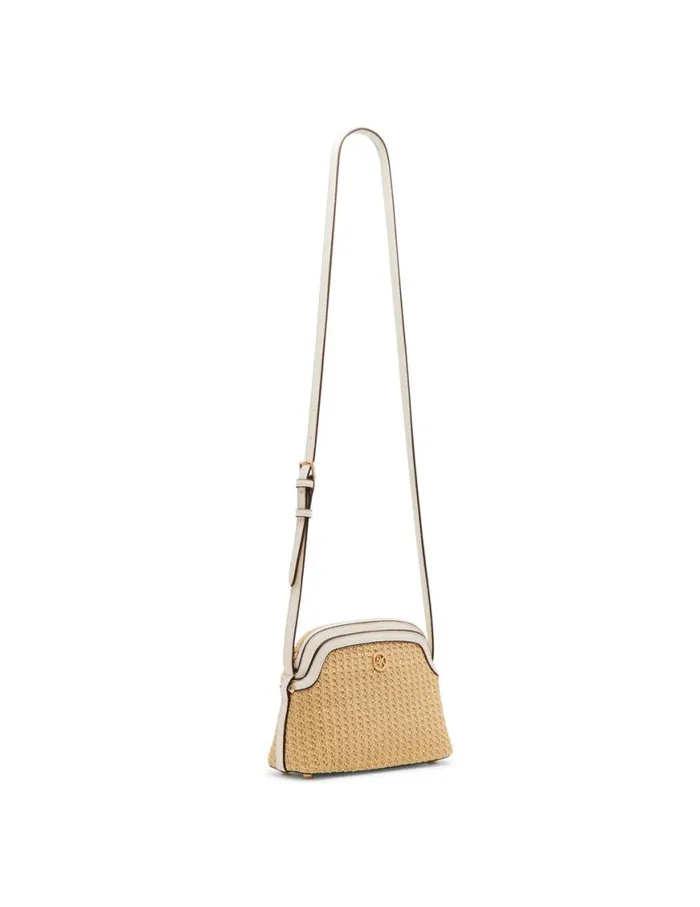 Women Texturized Straw Dome Crossbody With Card Case Naturalanne White Anne Klein Crossbody Bags