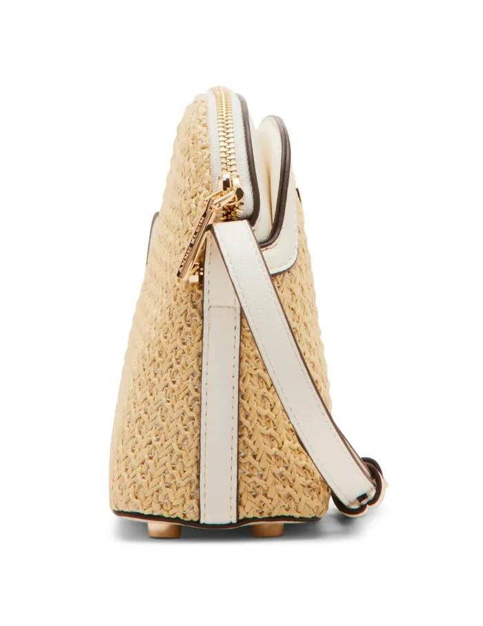 Women Texturized Straw Dome Crossbody With Card Case Naturalanne White Anne Klein Crossbody Bags