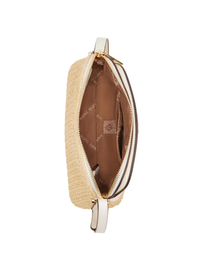 Women Texturized Straw Dome Crossbody With Card Case Naturalanne White Anne Klein Crossbody Bags