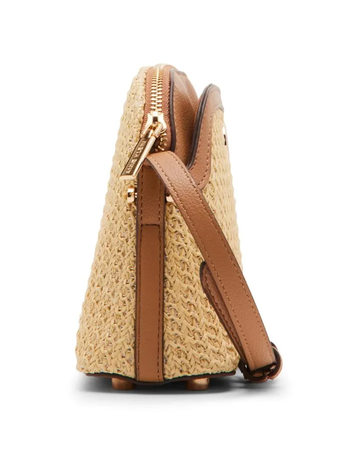 Women Texturized Straw Dome Crossbody With Card Case Naturalanne White Anne Klein Crossbody Bags