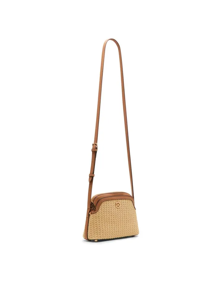 Women Texturized Straw Dome Crossbody With Card Case Naturalsunbaked Anne Klein Crossbody Bags