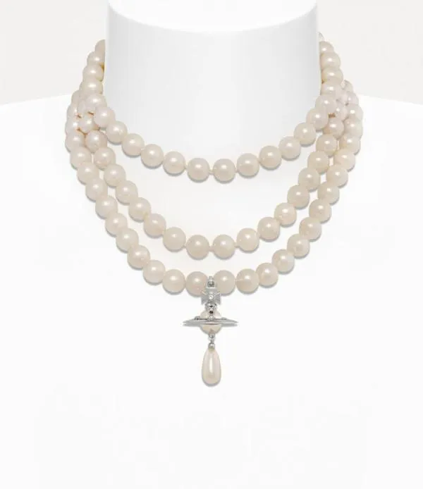 Women Three Row Pearl Drop Choker Silver Viviennewestwood Necklaces