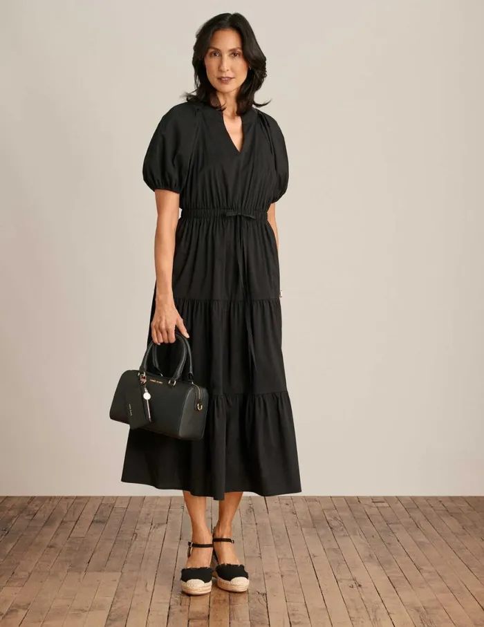 Women Tiered Puff Sleeve Midi Dress Anne Black Anne Klein Dresses and Jumpsuits