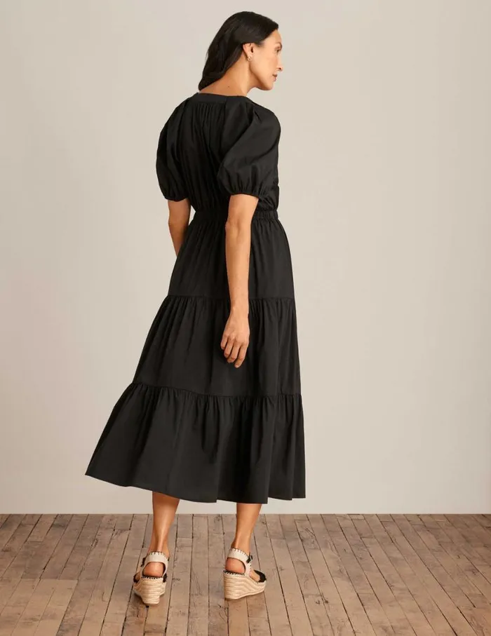 Women Tiered Puff Sleeve Midi Dress Anne Black Anne Klein Dresses and Jumpsuits