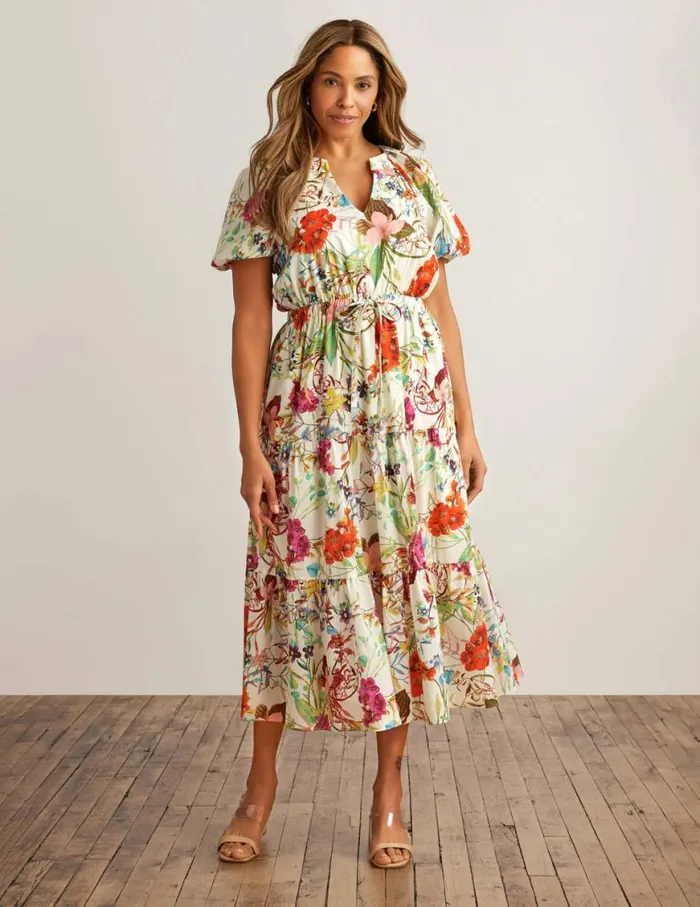 Women Tiered Puff Sleeve Midi Dress Anne Black Anne Klein Dresses and Jumpsuits
