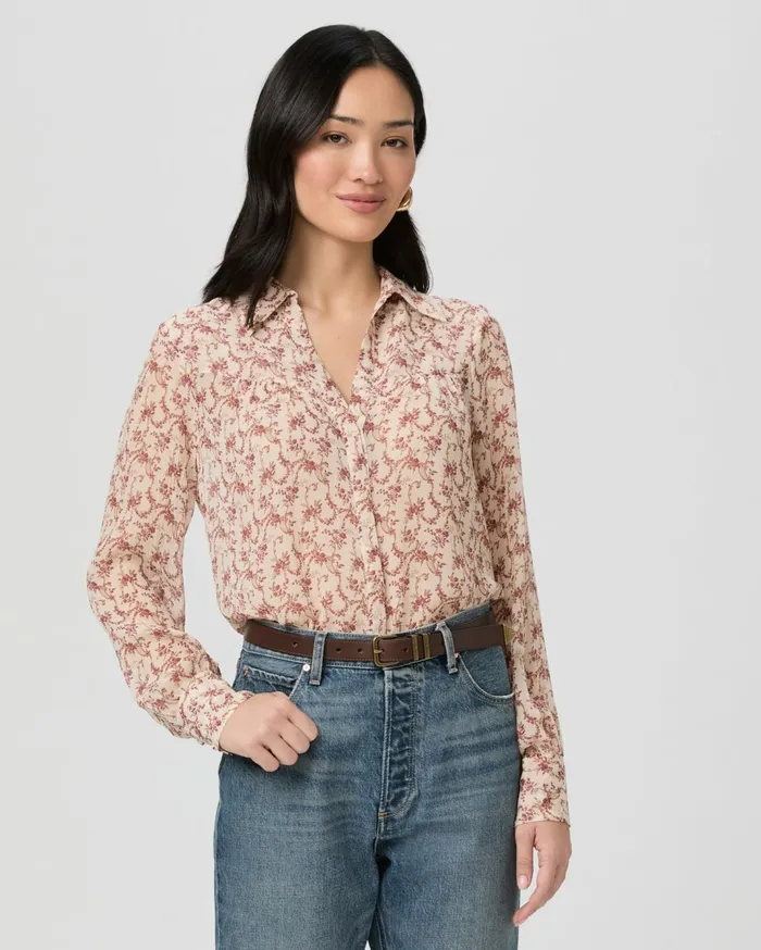 Women Tops and Blouses PAIGE Gardener Blouse 8211 CreamFlagstone Silk