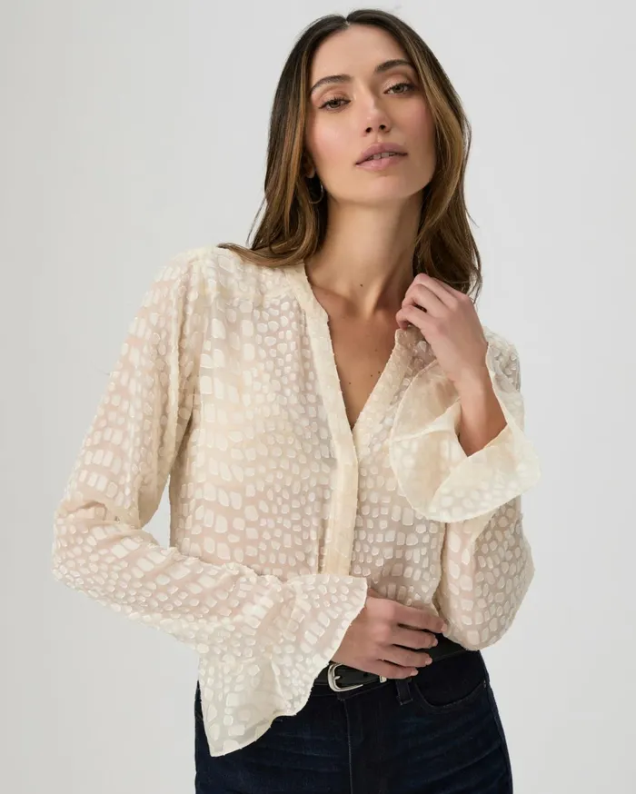 Women Tops and Blouses PAIGE Pepita Blouse 8211 Latte Foam Silk