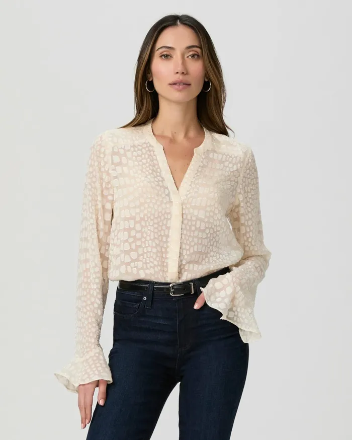 Women Tops and Blouses PAIGE Pepita Blouse 8211 Latte Foam Silk Women Tops and Blouses PAIGE Pepita Blouse 8211 Latte Foam Silk