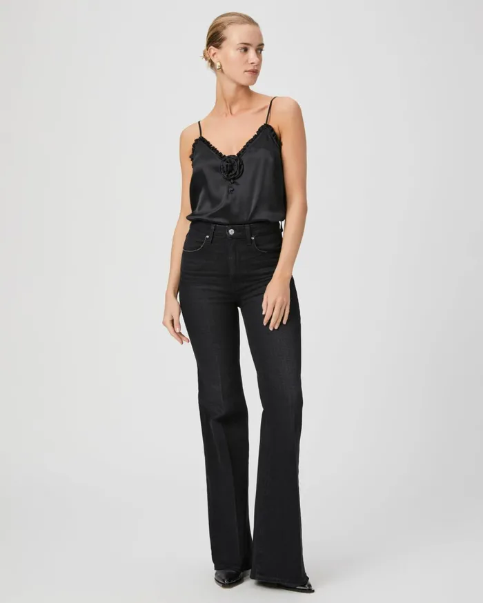 Women Tops and Blouses PAIGE Reina Cami Rosette 8211 Black Silk Satin Women Tops and Blouses PAIGE Reina Cami Rosette 8211 Black Silk Satin