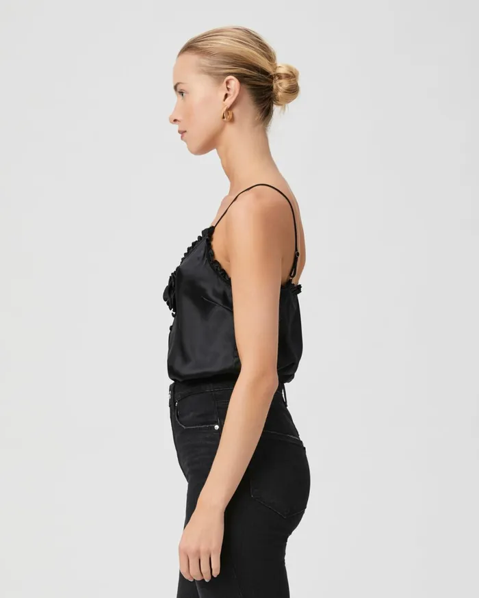 Women Tops and Blouses PAIGE Reina Cami Rosette 8211 Black Silk Satin Women Tops and Blouses PAIGE Reina Cami Rosette 8211 Black Silk Satin