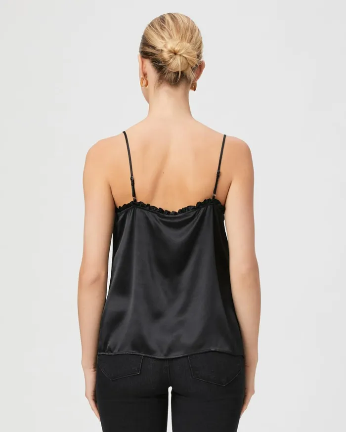 Women Tops and Blouses PAIGE Reina Cami Rosette 8211 Black Silk Satin Women Tops and Blouses PAIGE Reina Cami Rosette 8211 Black Silk Satin