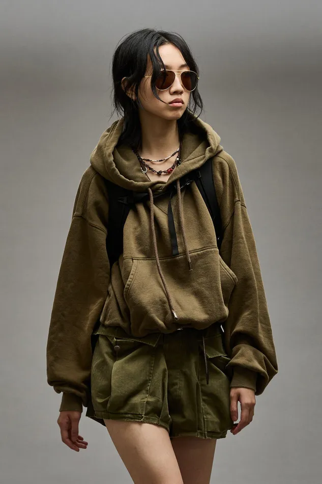 Women Tops R13 Balloon Popover Hoodie 8211 Dark Olive