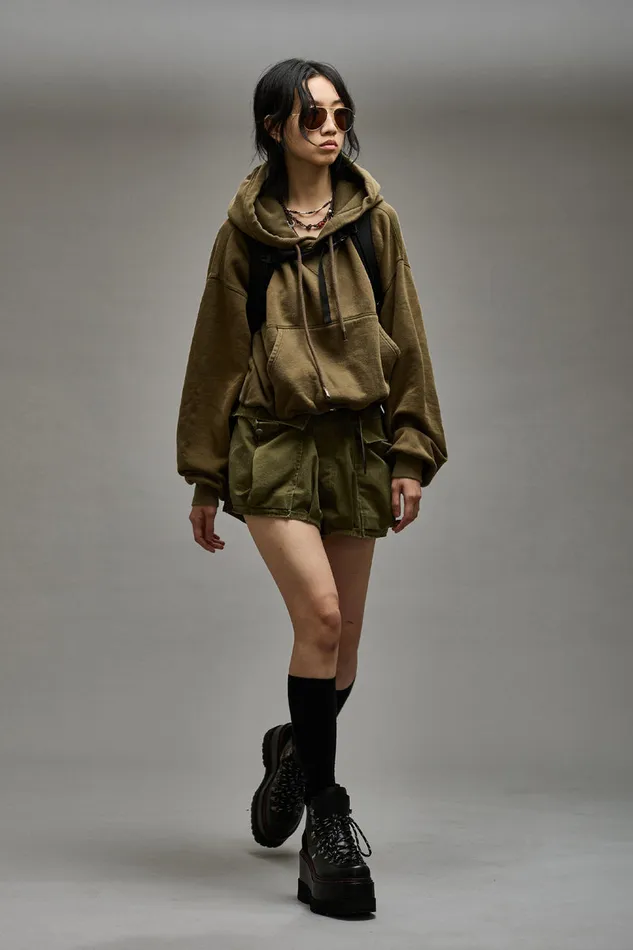 Women Tops R13 Balloon Popover Hoodie 8211 Dark Olive