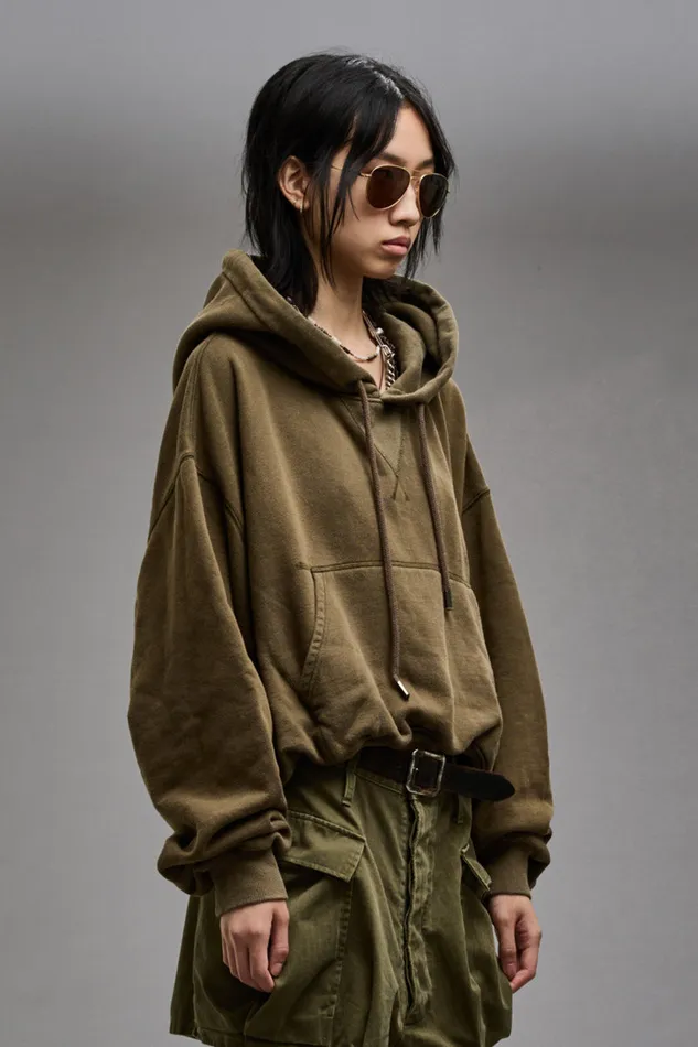 Women Tops R13 Balloon Popover Hoodie 8211 Dark Olive