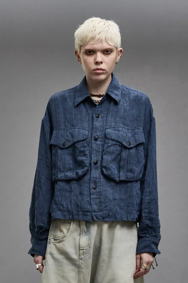 Women Tops R13 Cropped Bellow Pocket Shirt 8211 Indigo Blue