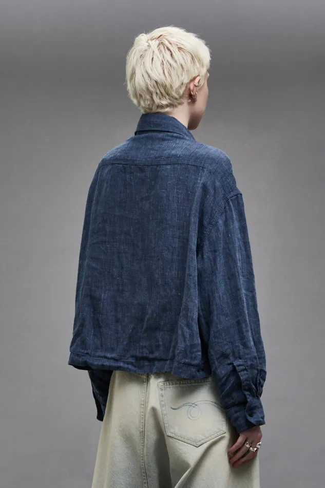 Women Tops R13 Cropped Bellow Pocket Shirt 8211 Indigo Blue