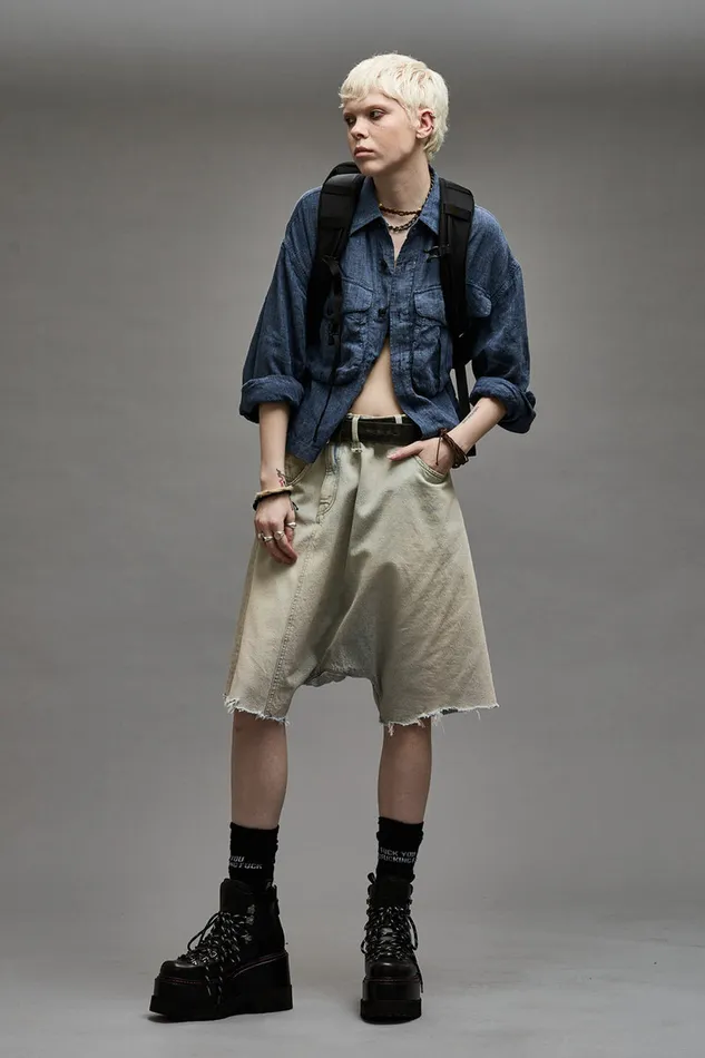 Women Tops R13 Cropped Bellow Pocket Shirt 8211 Indigo Blue