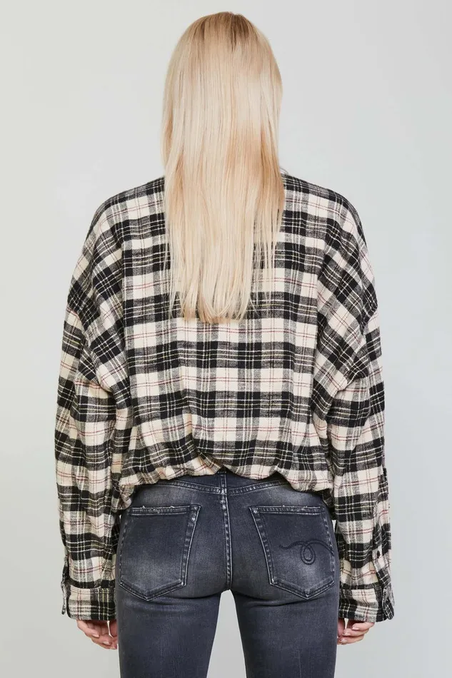 Women Tops R13 Gathered Hem Workshirt 8211 BeigeBlack Plaid