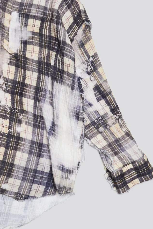 Women Tops R13 Shredded Seam Drop Neck 8211 Bleach Printed Plaid