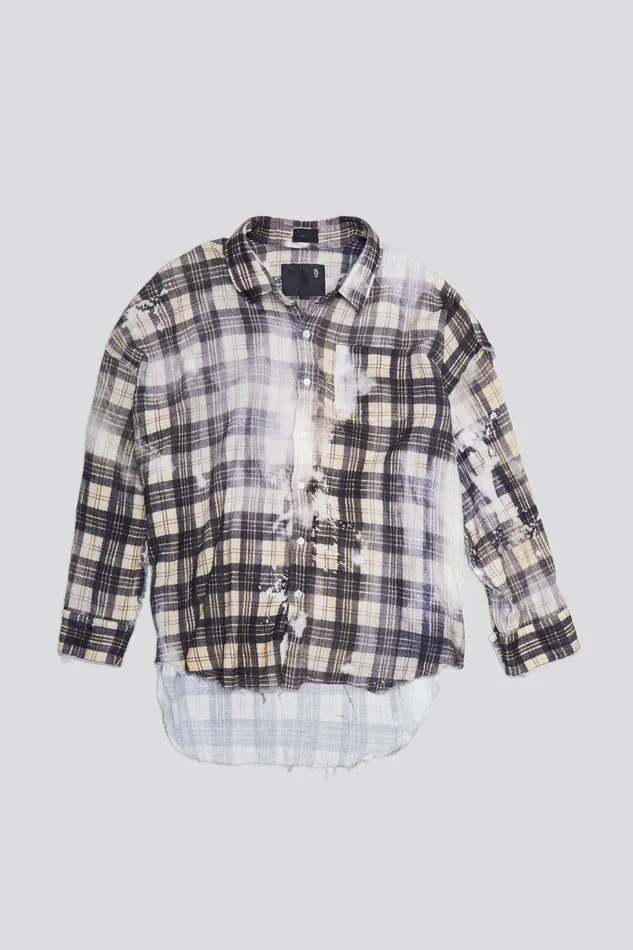 Women Tops R13 Shredded Seam Drop Neck 8211 Bleach Printed Plaid
