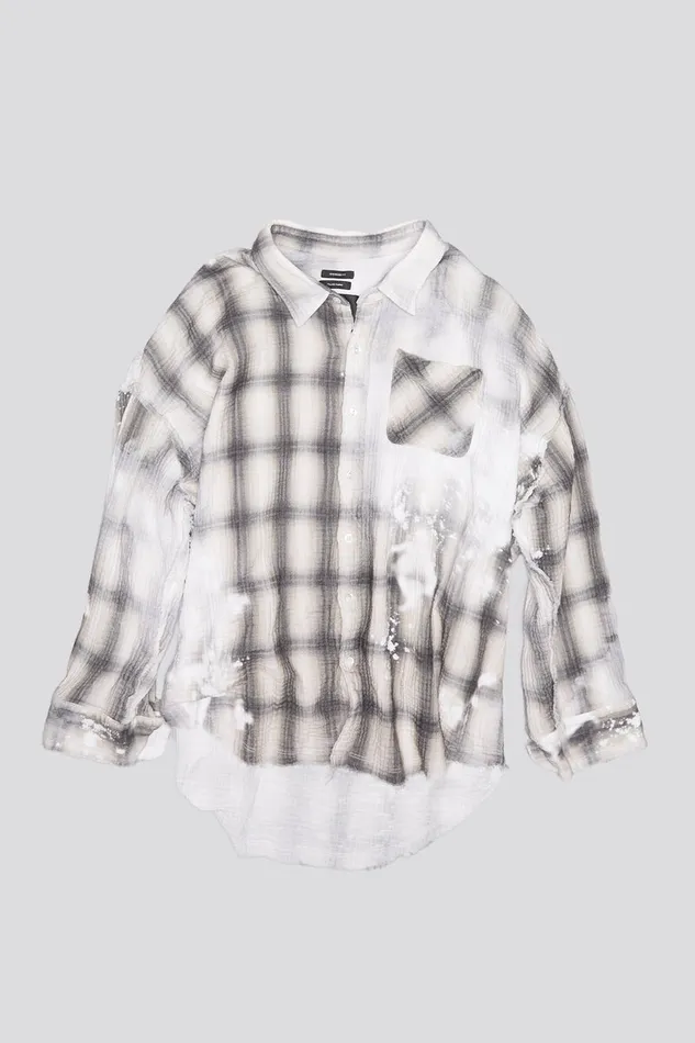 Women Tops R13 Shredded Seam Drop Neck 8211 Printed Grey Plaid