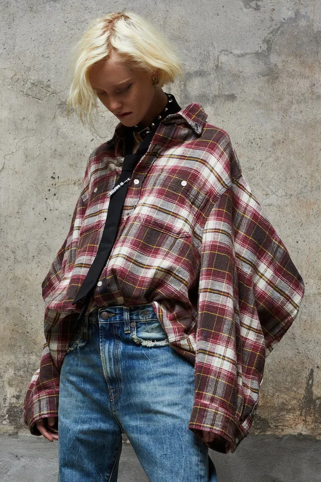 Women Tops R13 Ziggy Workwear Shirt 8211 EcruMaroon Plaid