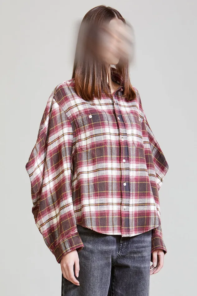 Women Tops R13 Ziggy Workwear Shirt 8211 EcruMaroon Plaid