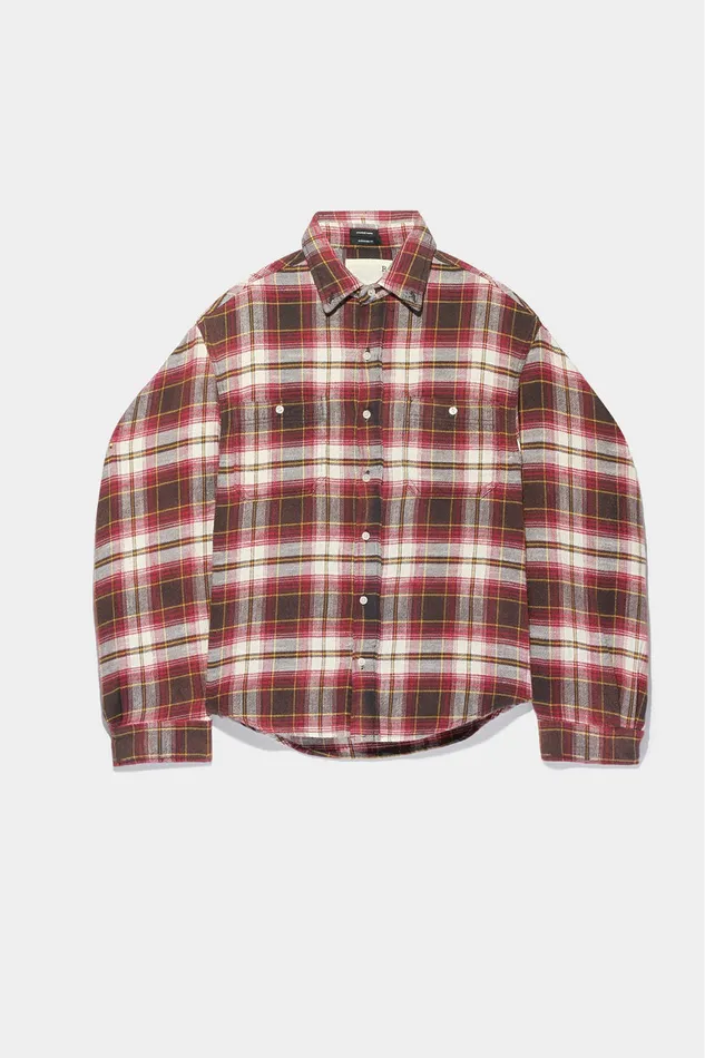 Women Tops R13 Ziggy Workwear Shirt 8211 EcruMaroon Plaid