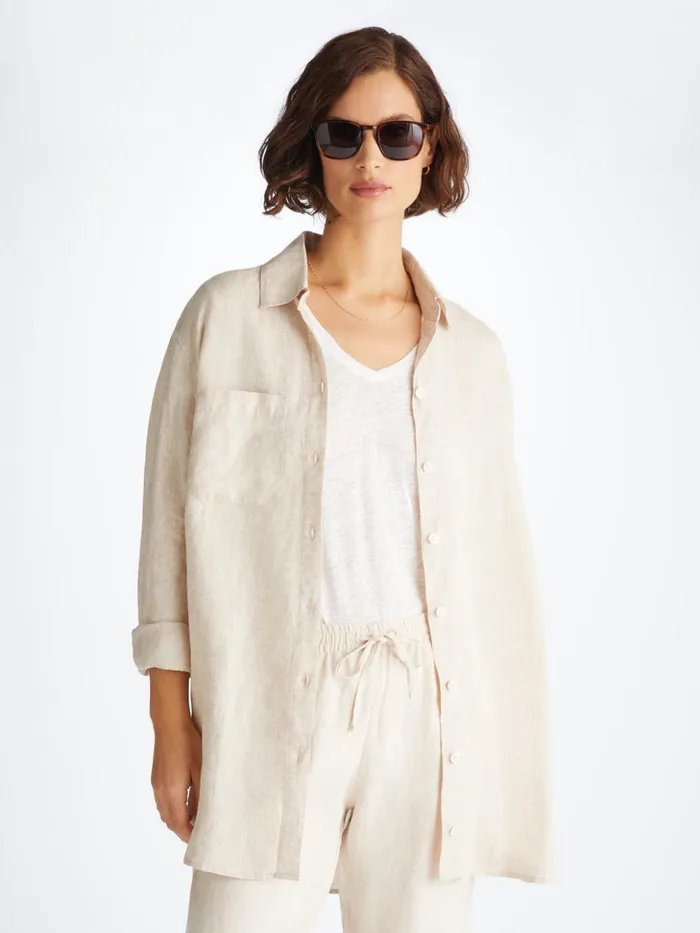 Women Trousers Vienna Linen Sand Derek Rose Casual Pants