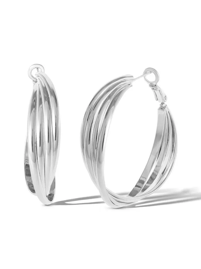 Women Twisted Layered Hoop Earrings In Silver Jessica Simpson Earrings