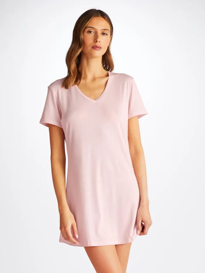 Women VNeck Sleep TShirt Lara Micro Modal Stretch Ballet Pink Derek Rose Sleep TShirts
