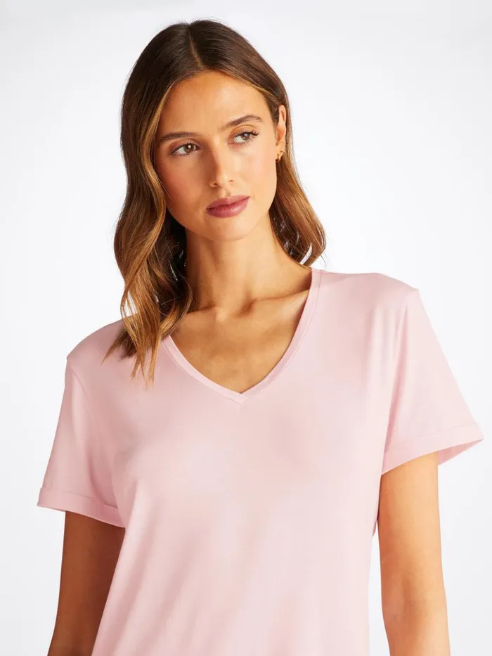 Women VNeck Sleep TShirt Lara Micro Modal Stretch Ballet Pink Derek Rose Sleep TShirts