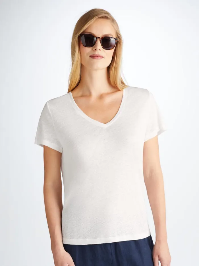 Women VNeck TShirt Jordan Linen White Derek Rose Short Sleeve TShirts