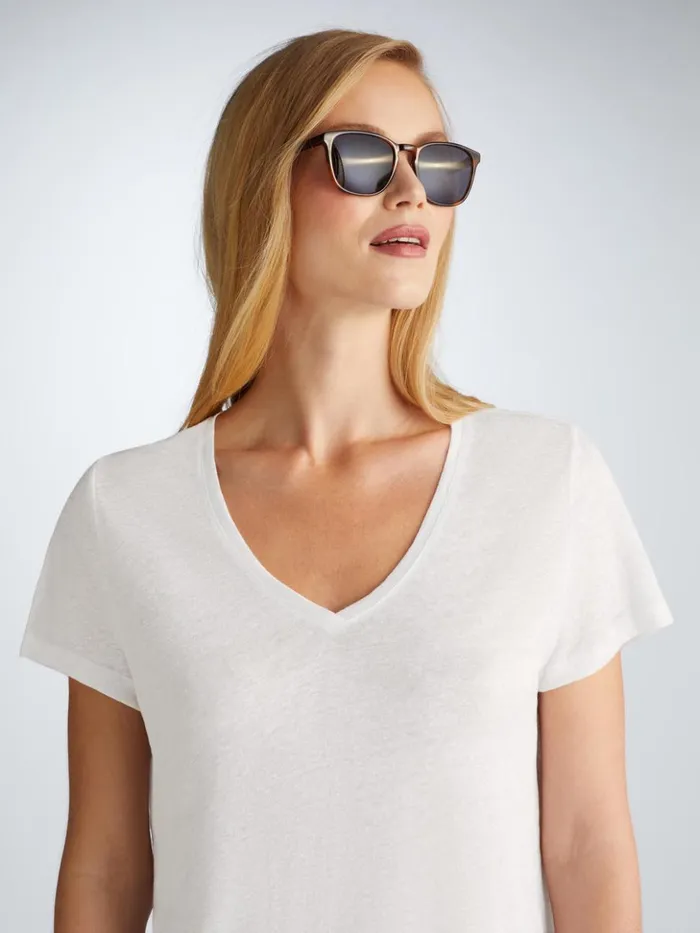 Women VNeck TShirt Jordan Linen White Derek Rose Short Sleeve TShirts