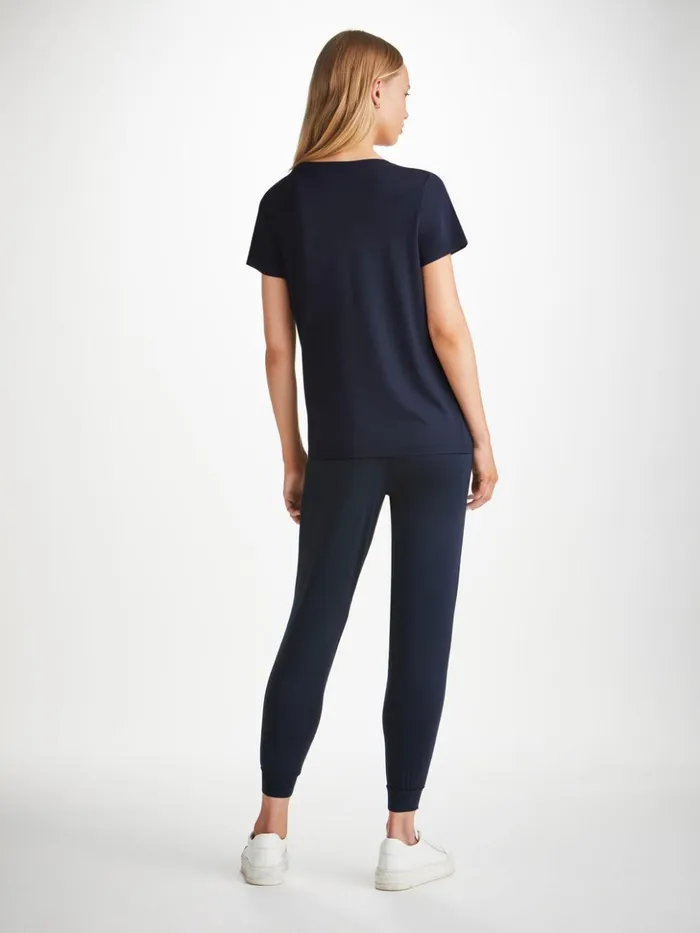 Women VNeck TShirt Lara Micro Modal Stretch Navy Derek Rose Short Sleeve TShirts