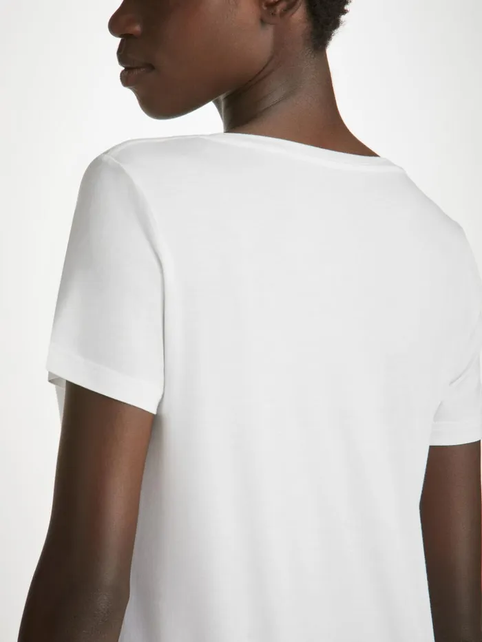 Women VNeck TShirt Lara Micro Modal Stretch White Derek Rose Short Sleeve TShirts