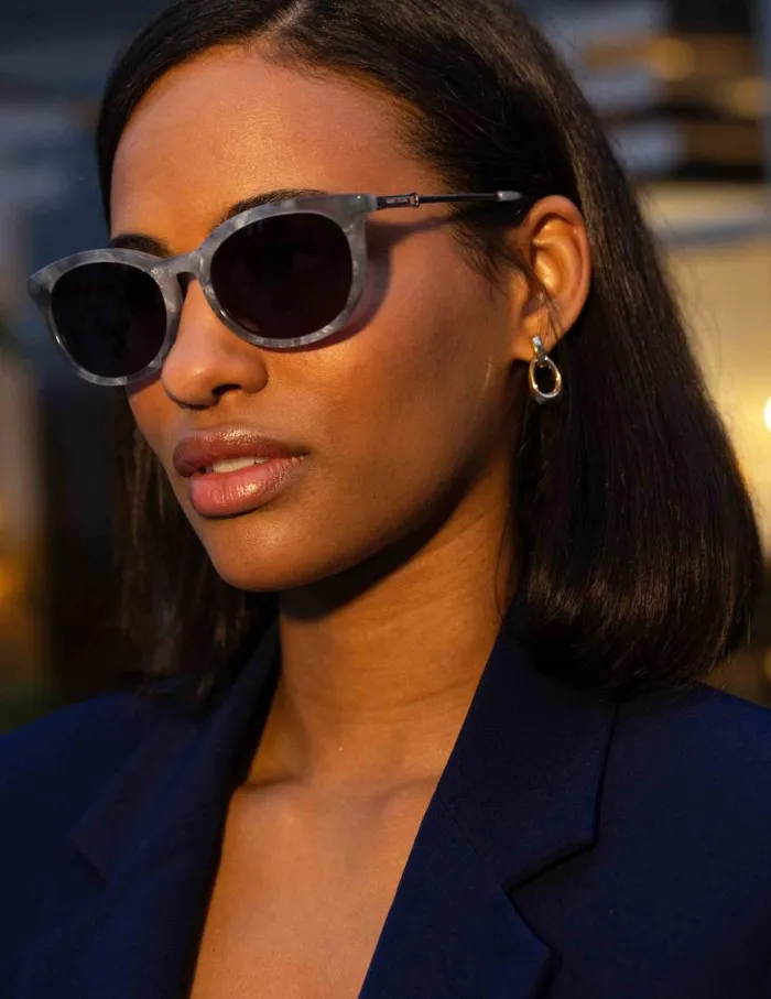Women Vintage Rounded Rectangle Sunglasses Grey Marble Anne Klein Sunglasses