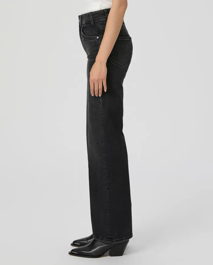 Women Wide Leg PAIGE Sasha Petite 30 Inch Wide Leg Jean 8211 Viper Black Distressed