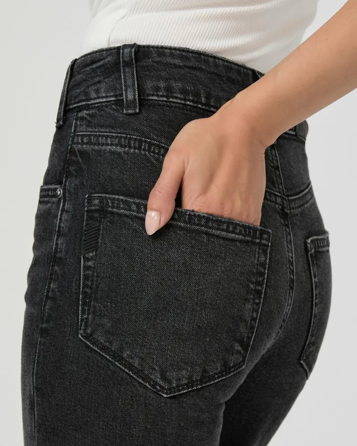 Women Wide Leg PAIGE Sasha Petite 30 Inch Wide Leg Jean 8211 Viper Black Distressed