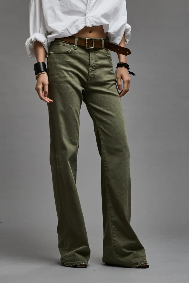 Women Wide Leg R13 Jane Jean 8211 Olive Green Stretch