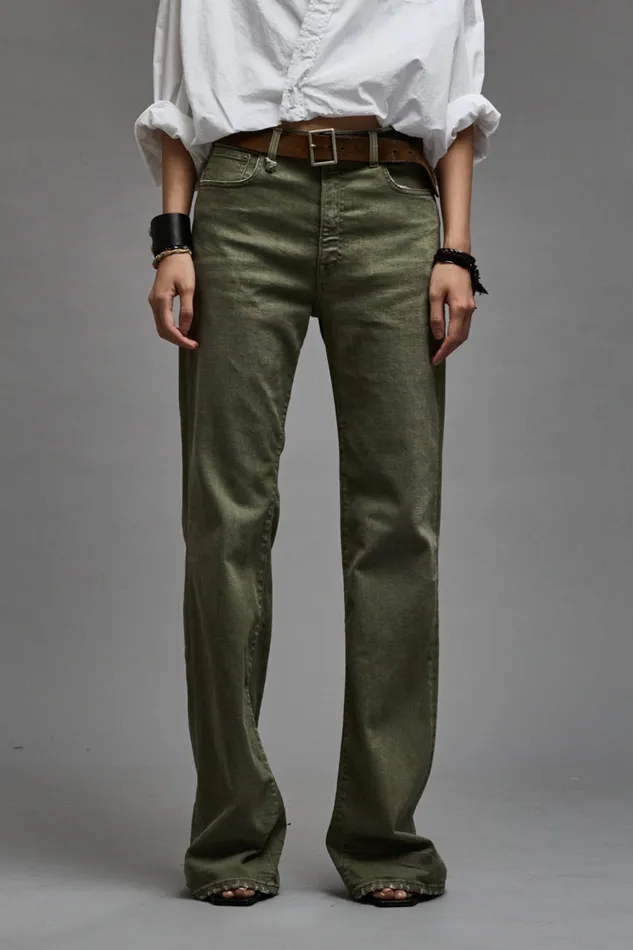 Women Wide Leg R13 Jane Jean 8211 Olive Green Stretch
