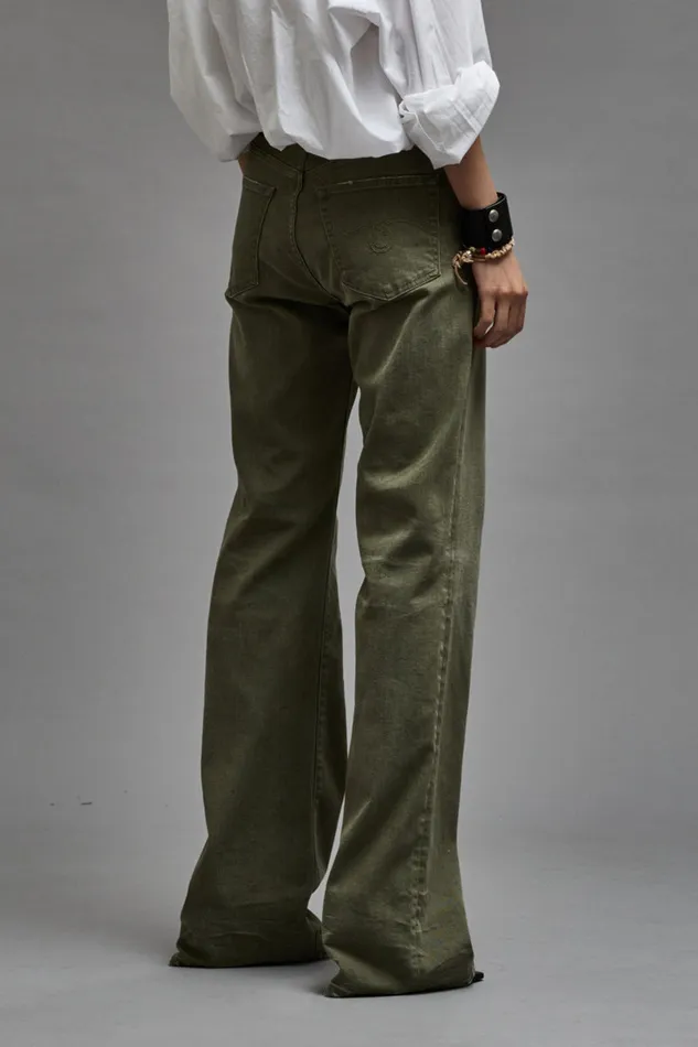 Women Wide Leg R13 Jane Jean 8211 Olive Green Stretch