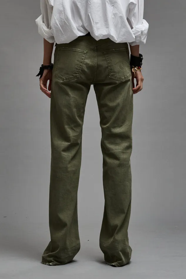 Women Wide Leg R13 Jane Jean 8211 Olive Green Stretch