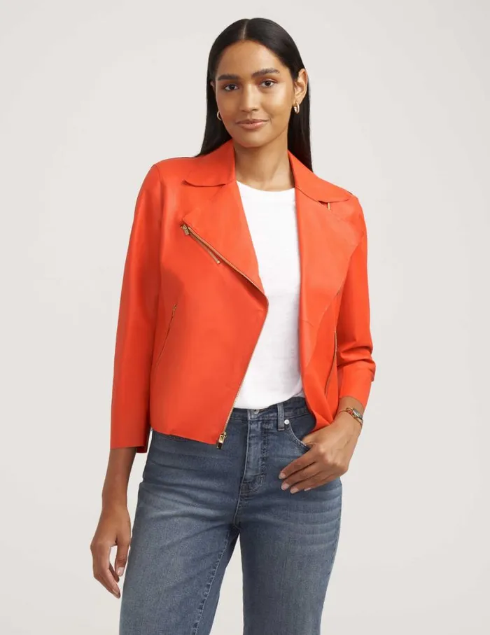 Women Zip Front Faux Leather Moto Jacket Sale Poppy Anne Klein Blazers and Jackets